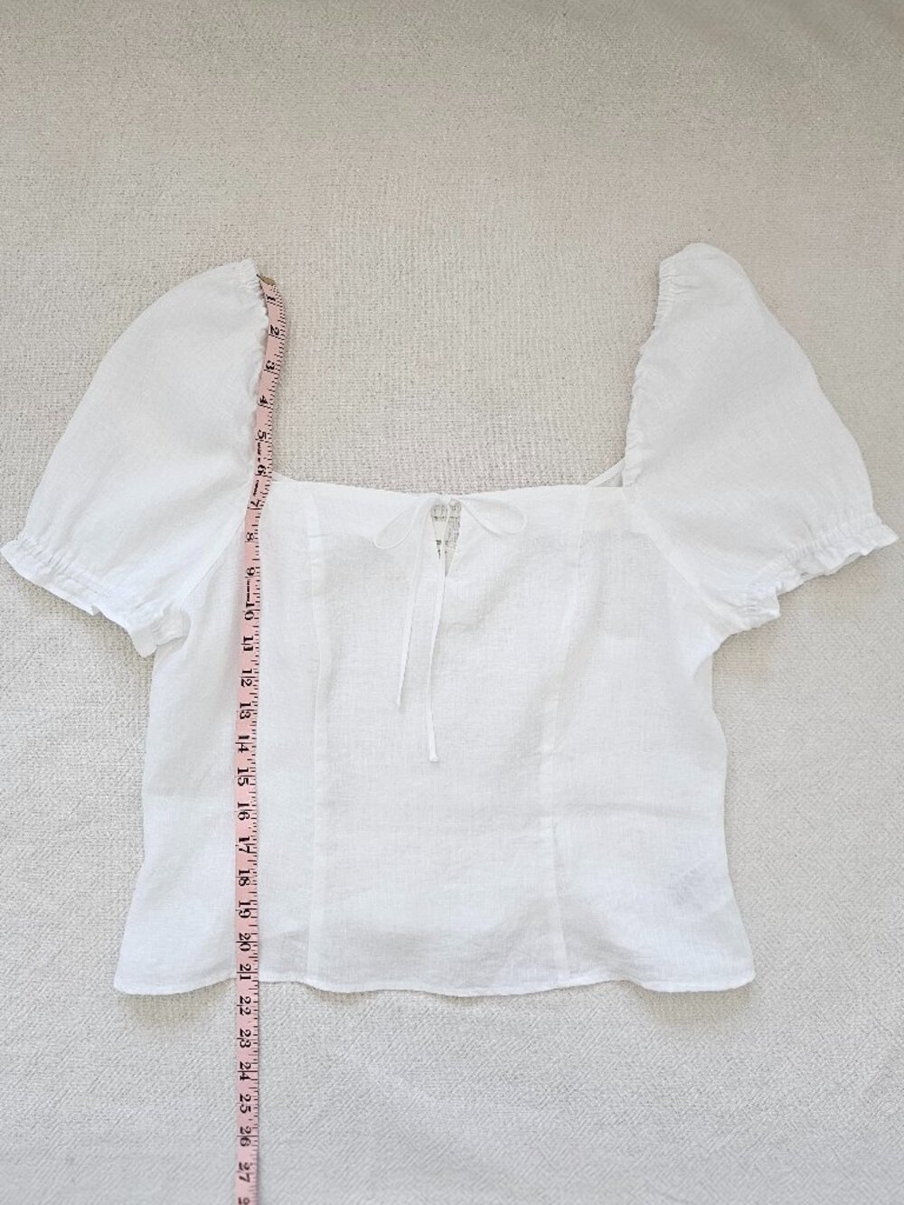 H&M White Linen Blend Smocked Peasant Top - Size L - Picture 9 of 12